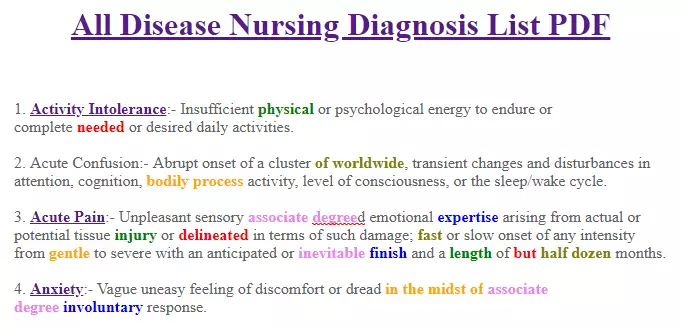 Most Common Nursing Diagnosis List PDF